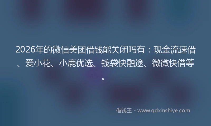 2026年的微信美团借钱能关闭吗有：现金流速借、爱小花、小鹿优选、钱袋快融途、微微快借等。