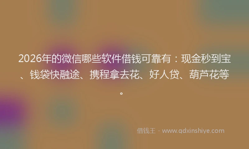 2026年的微信哪些软件借钱可靠有：现金秒到宝、钱袋快融途、携程拿去花、好人贷、葫芦花等。