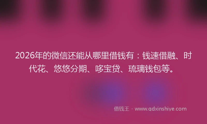 2026年的微信还能从哪里借钱有：钱速借融、时代花、悠悠分期、哆宝贷、琉璃钱包等。
