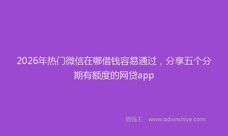2026年热门微信在哪借钱容易通过，分享五个分期有额度的网贷app