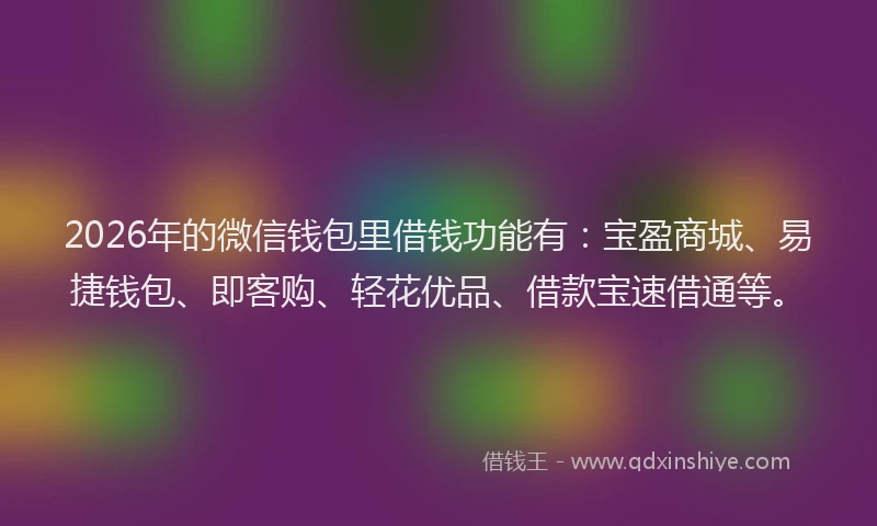 2026年的微信钱包里借钱功能有:宝盈商城、易捷钱包、即客购、轻花优品、借款宝速借通等。