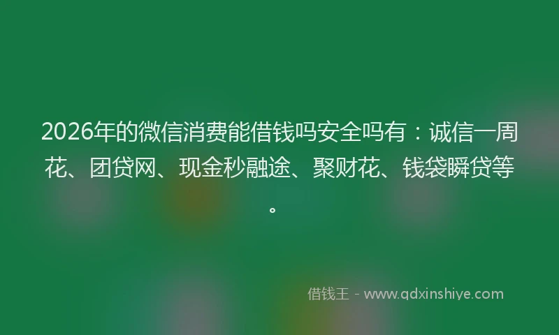2026年的微信消费能借钱吗安全吗有：诚信一周花、团贷网、现金秒融途、聚财花、钱袋瞬贷等。