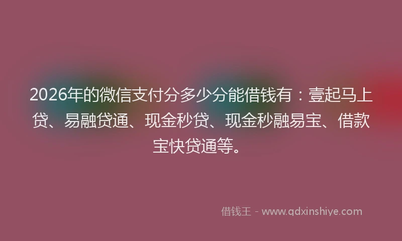 2026年的微信支付分多少分能借钱有：壹起马上贷、易融贷通、现金秒贷、现金秒融易宝、借款宝快贷通等。