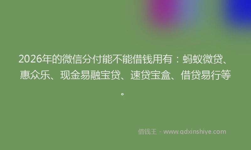 2026年的微信分付能不能借钱用有：蚂蚁微贷、惠众乐、现金易融宝贷、速贷宝盒、借贷易行等。