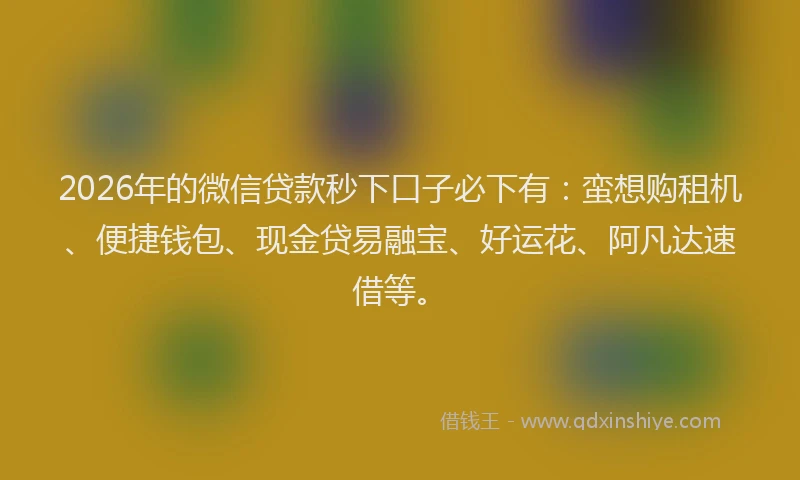 2026年的微信贷款秒下口子必下有：蛮想购租机、便捷钱包、现金贷易融宝、好运花、阿凡达速借等。
