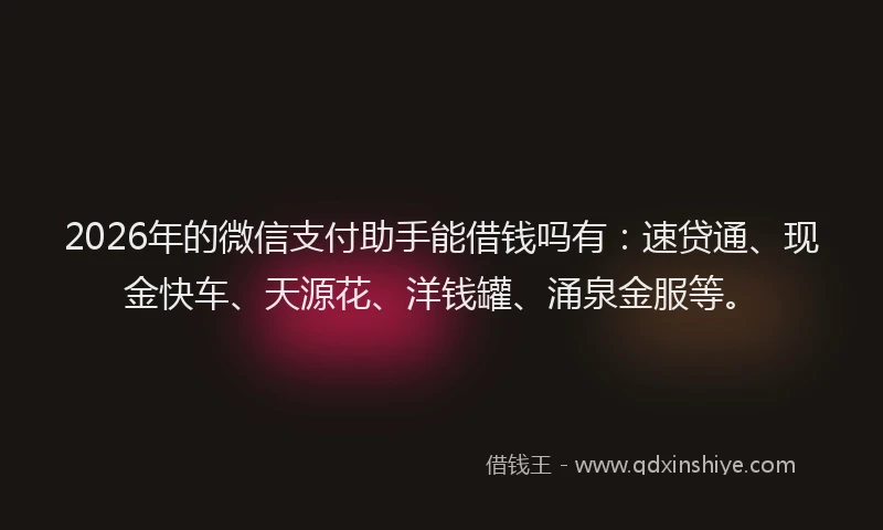 2026年的微信支付助手能借钱吗有：速贷通、现金快车、天源花、洋钱罐、涌泉金服等。