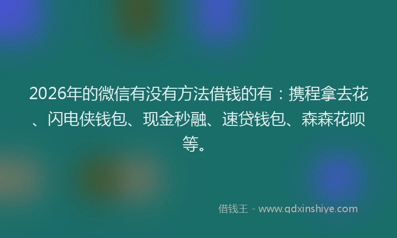2026年的微信有没有方法借钱的有：携程拿去花、闪电侠钱包、现金秒融、速贷钱包、森森花呗等。