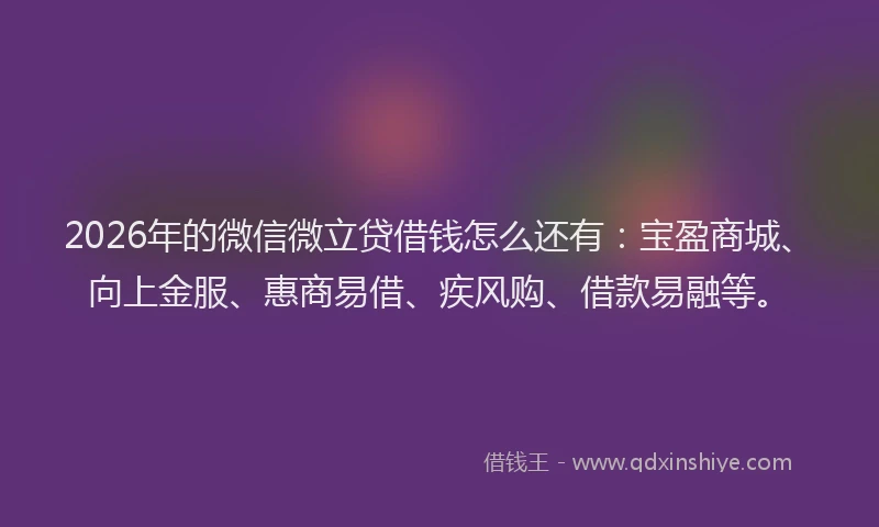 2026年的微信微立贷借钱怎么还有：宝盈商城、向上金服、惠商易借、疾风购、借款易融等。