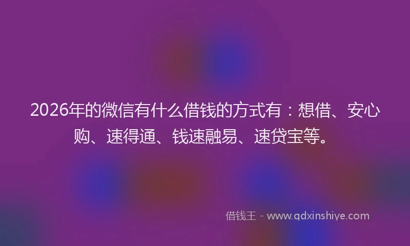 2026年的微信有什么借钱的方式有：想借、安心购、速得通、钱速融易、速贷宝等。