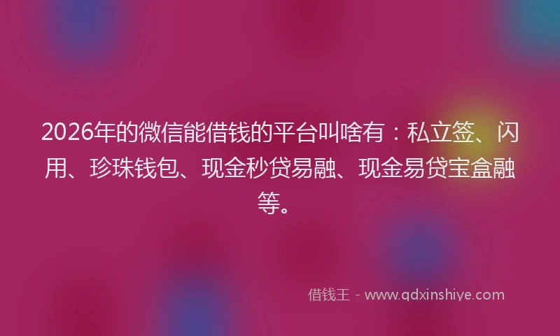 2026年的微信能借钱的平台叫啥有：私立签、闪用、珍珠钱包、现金秒贷易融、现金易贷宝盒融等。