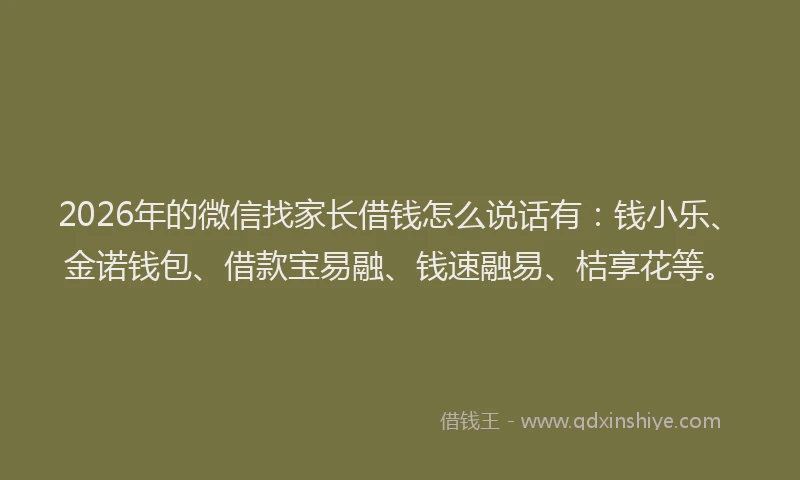 2026年的微信找家长借钱怎么说话有:钱小乐、金诺钱包、借款宝易融、钱速融易、桔享花等。