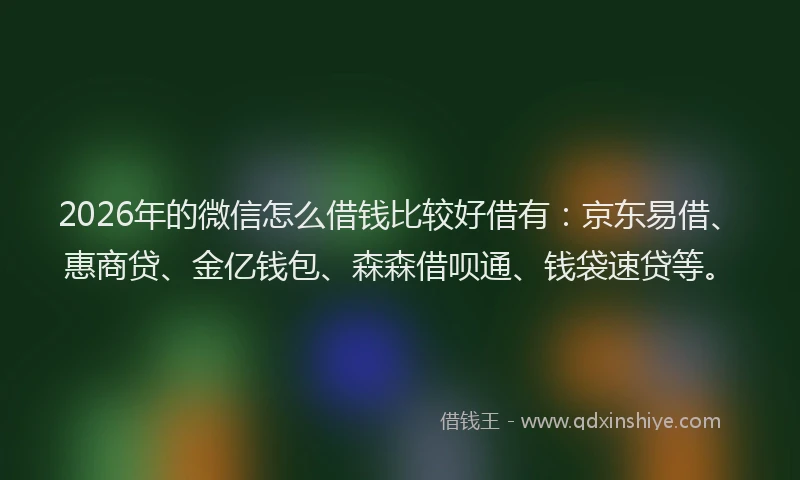 2026年的微信怎么借钱比较好借有：京东易借、惠商贷、金亿钱包、森森借呗通、钱袋速贷等。