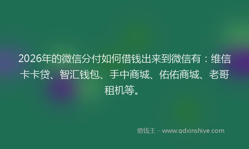 2026年的微信分付如何借钱出来到微信有：维信卡卡贷、智汇钱包、手中商城、佑佑商城、老哥租机等。
