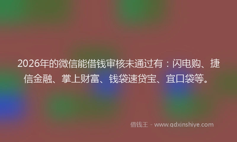 2026年的微信能借钱审核未通过有：闪电购、捷信金融、掌上财富、钱袋速贷宝、宜口袋等。