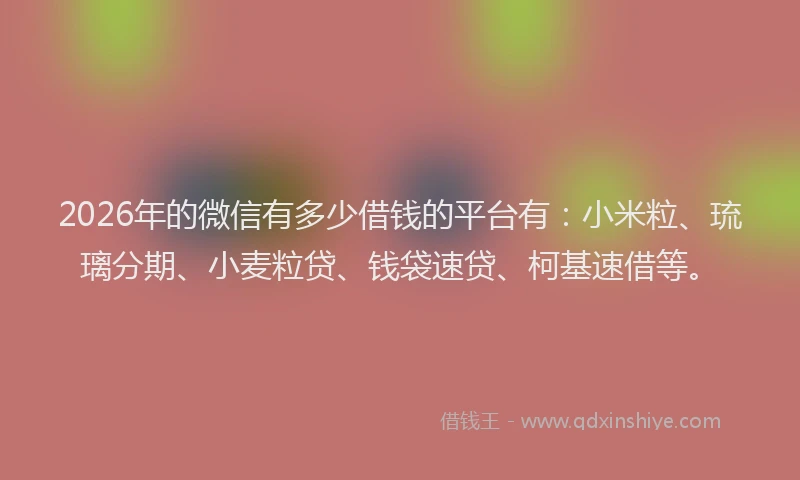 2026年的微信有多少借钱的平台有：小米粒、琉璃分期、小麦粒贷、钱袋速贷、柯基速借等。