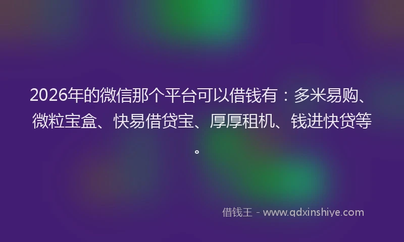 2026年的微信那个平台可以借钱有:多米易购、微粒宝盒、快易借贷宝、厚厚租机、钱进快贷等。