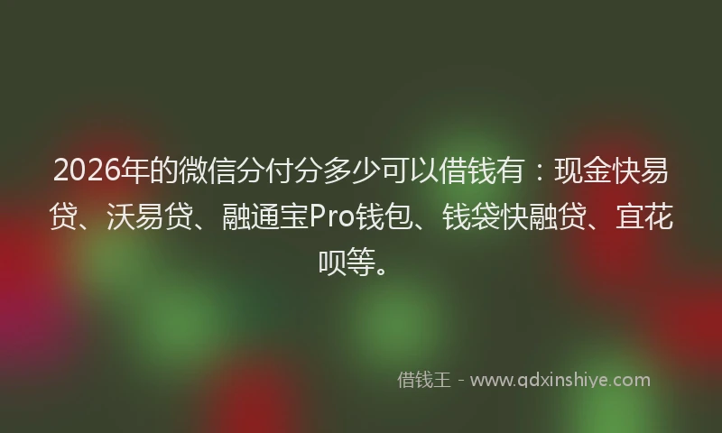 2026年的微信分付分多少可以借钱有：现金快易贷、沃易贷、融通宝Pro钱包、钱袋快融贷、宜花呗等。