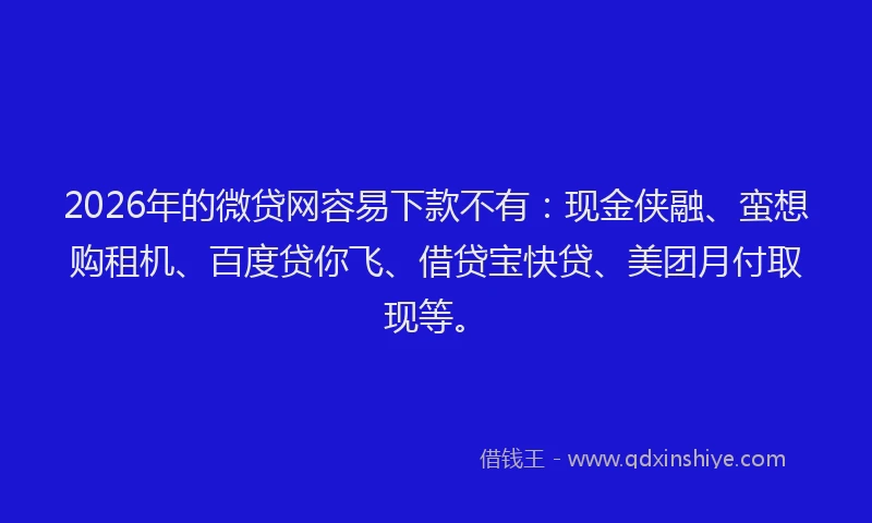 2026年的微贷网容易下款不有：现金侠融、蛮想购租机、百度贷你飞、借贷宝快贷、美团月付取现等。