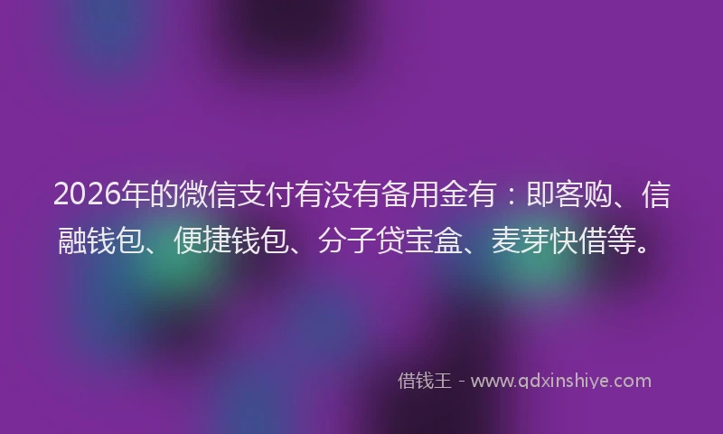 2026年的微信支付有没有备用金有：即客购、信融钱包、便捷钱包、分子贷宝盒、麦芽快借等。