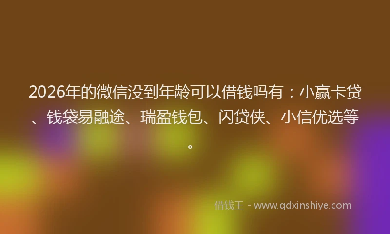 2026年的微信没到年龄可以借钱吗有：小赢卡贷、钱袋易融途、瑞盈钱包、闪贷侠、小信优选等。