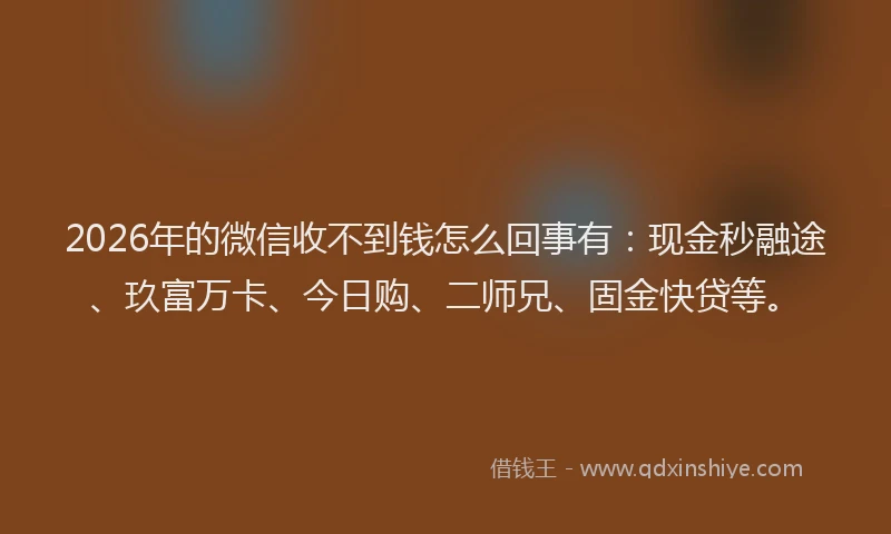 2026年的微信收不到钱怎么回事有:现金秒融途、玖富万卡、今日购、二师兄、固金快贷等。