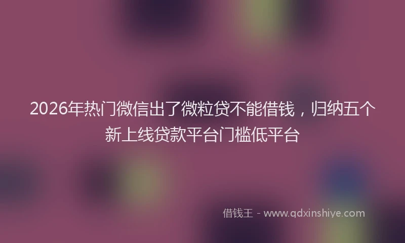 2026年热门微信出了微粒贷不能借钱，归纳五个新上线贷款平台门槛低平台