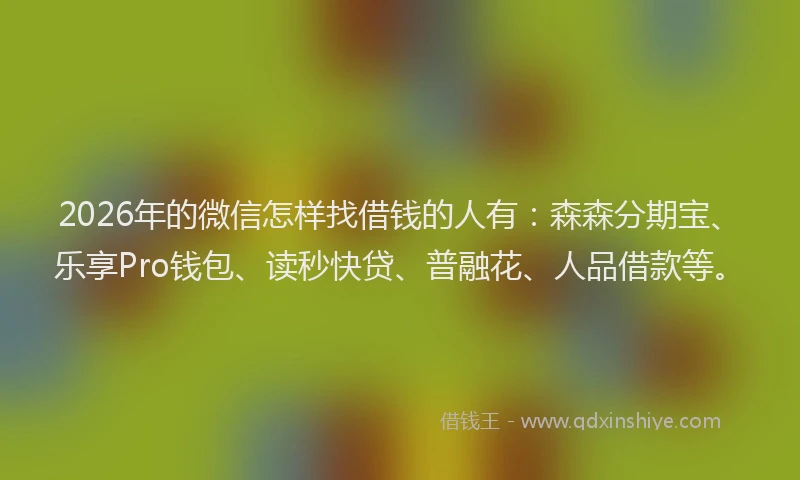 2026年的微信怎样找借钱的人有：森森分期宝、乐享Pro钱包、读秒快贷、普融花、人品借款等。