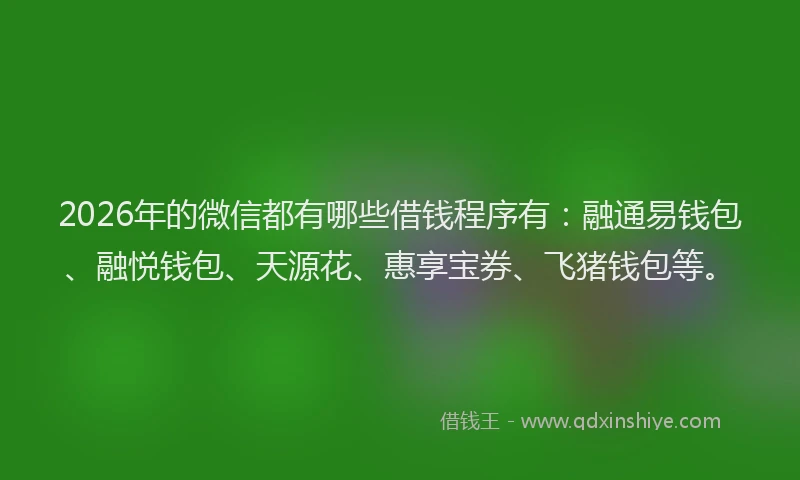 2026年的微信都有哪些借钱程序有：融通易钱包、融悦钱包、天源花、惠享宝券、飞猪钱包等。