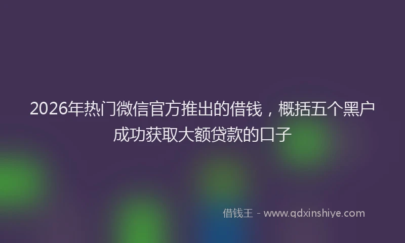 2026年热门微信官方推出的借钱，概括五个黑户成功获取大额贷款的口子