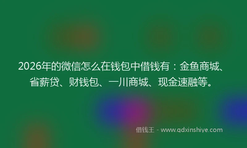 2026年的微信怎么在钱包中借钱有：金鱼商城、省薪贷、财钱包、一川商城、现金速融等。