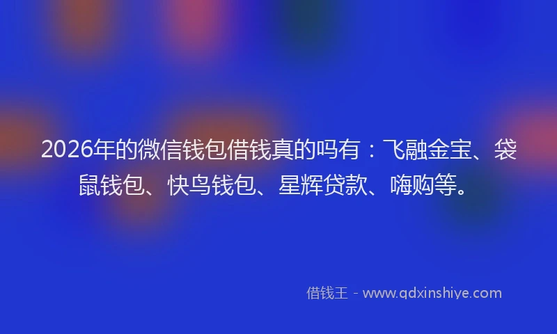 2026年的微信钱包借钱真的吗有：飞融金宝、袋鼠钱包、快鸟钱包、星辉贷款、嗨购等。