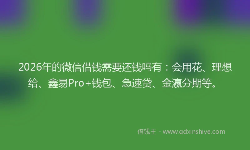 2026年的微信借钱需要还钱吗有：会用花、理想给、鑫易Pro+钱包、急速贷、金瀛分期等。