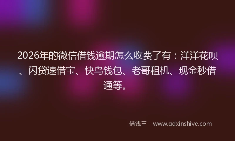 2026年的微信借钱逾期怎么收费了有：洋洋花呗、闪贷速借宝、快鸟钱包、老哥租机、现金秒借通等。