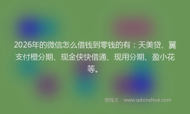 2026年的微信怎么借钱到零钱的有：天美贷、翼支付橙分期、现金侠快借通、现用分期、盈小花等。