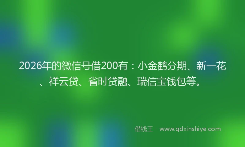 2026年的微信号借200有：小金鹤分期、新一花、祥云贷、省时贷融、瑞信宝钱包等。