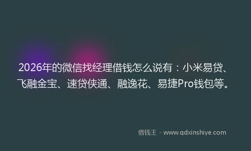 2026年的微信找经理借钱怎么说有：小米易贷、飞融金宝、速贷侠通、融逸花、易捷Pro钱包等。