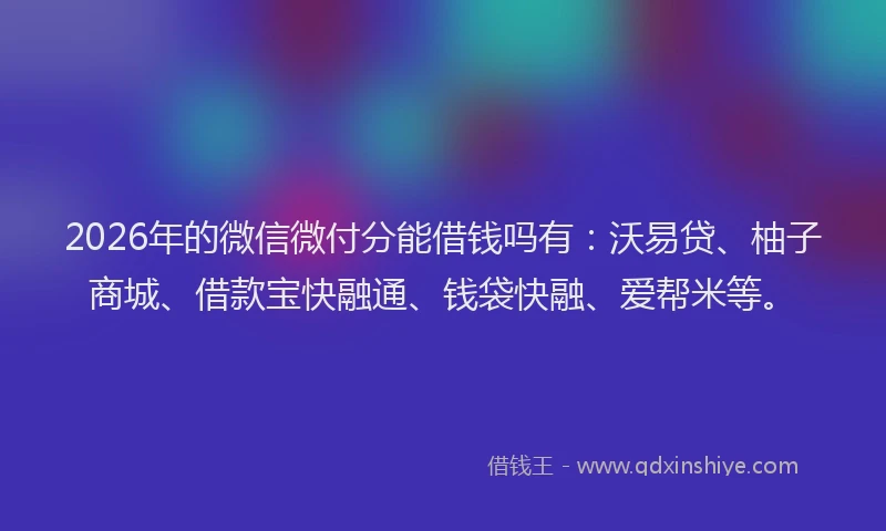 2026年的微信微付分能借钱吗有：沃易贷、柚子商城、借款宝快融通、钱袋快融、爱帮米等。