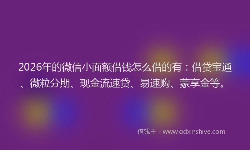 2026年的微信小面额借钱怎么借的有：借贷宝通、微粒分期、现金流速贷、易速购、蒙享金等。