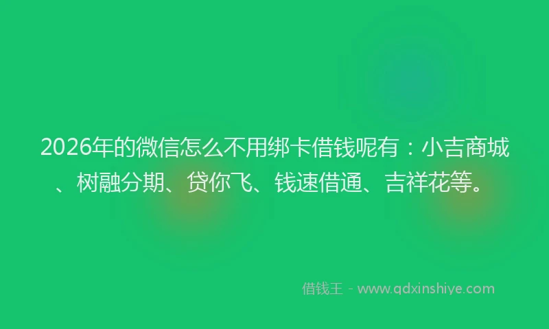 2026年的微信怎么不用绑卡借钱呢有：小吉商城、树融分期、贷你飞、钱速借通、吉祥花等。