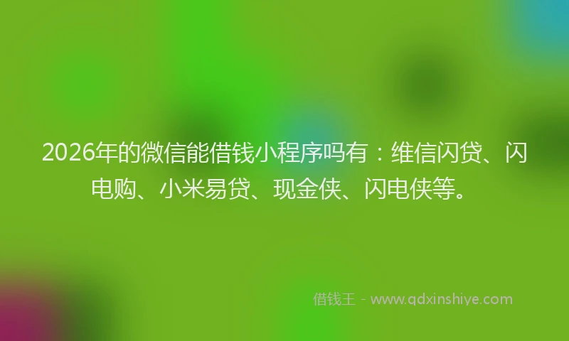 2026年的微信能借钱小程序吗有:维信闪贷、闪电购、小米易贷、现金侠、闪电侠等。