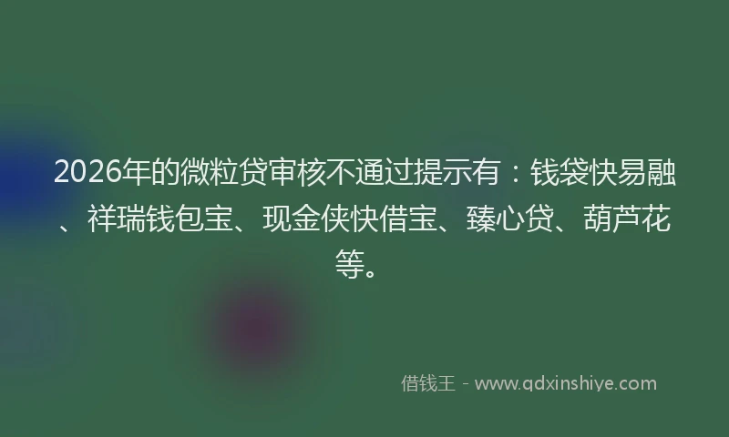 2026年的微粒贷审核不通过提示有：钱袋快易融、祥瑞钱包宝、现金侠快借宝、臻心贷、葫芦花等。