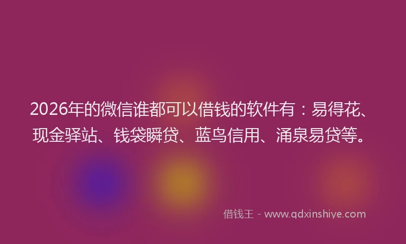 2026年的微信谁都可以借钱的软件有：易得花、现金驿站、钱袋瞬贷、蓝鸟信用、涌泉易贷等。