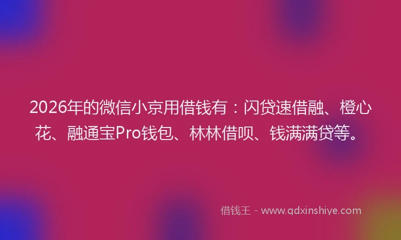 2026年的微信小京用借钱有：闪贷速借融、橙心花、融通宝Pro钱包、林林借呗、钱满满贷等。