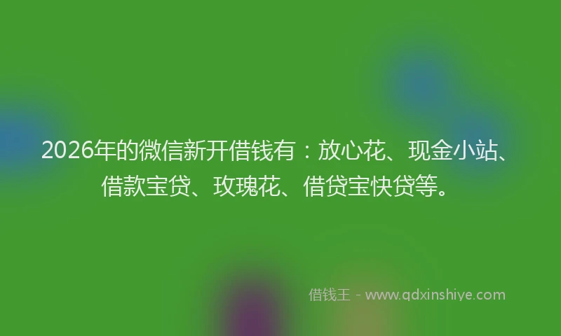 2026年的微信新开借钱有：放心花、现金小站、借款宝贷、玫瑰花、借贷宝快贷等。