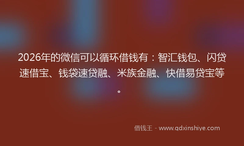 2026年的微信可以循环借钱有:智汇钱包、闪贷速借宝、钱袋速贷融、米族金融、快借易贷宝等。