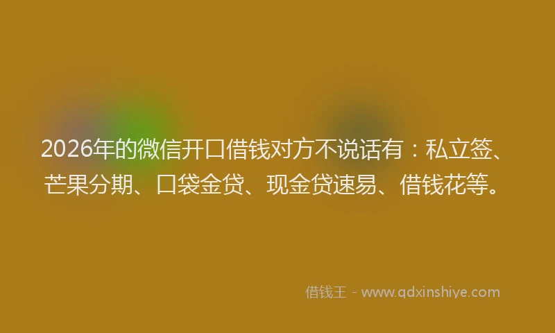 2026年的微信开口借钱对方不说话有：私立签、芒果分期、口袋金贷、现金贷速易、借钱花等。