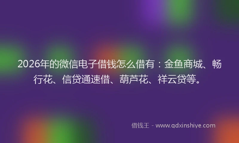 2026年的微信电子借钱怎么借有：金鱼商城、畅行花、信贷通速借、葫芦花、祥云贷等。