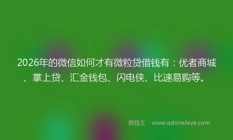 2026年的微信如何才有微粒贷借钱有：优者商城、掌上贷、汇金钱包、闪电侠、比速易购等。