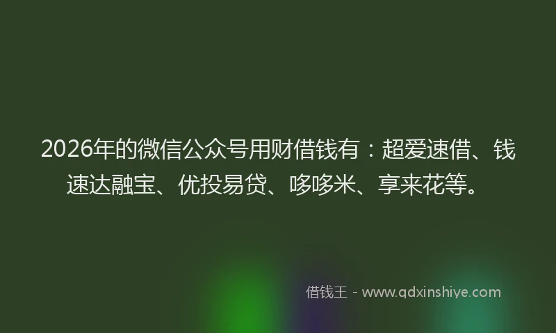 2026年的微信公众号用财借钱有：超爱速借、钱速达融宝、优投易贷、哆哆米、享来花等。
