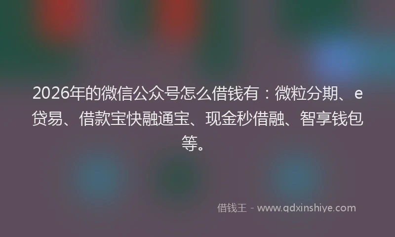 2026年的微信公众号怎么借钱有：微粒分期、e贷易、借款宝快融通宝、现金秒借融、智享钱包等。